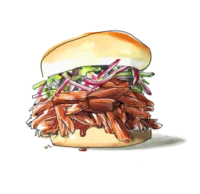 Succulent Pulled Pork Sandwich Clipart with Colorful Slaw and Soft Bun Illustration
