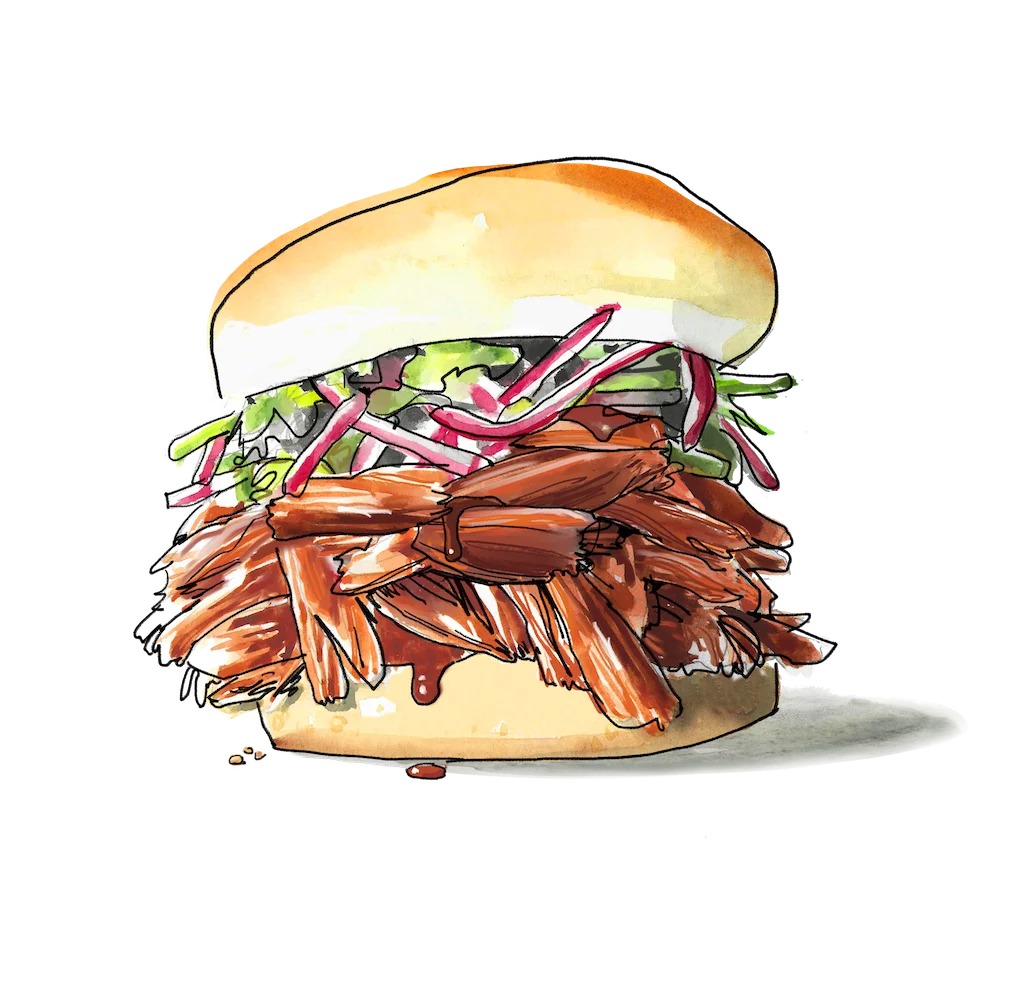 Succulent Pulled Pork Sandwich Clipart with Colorful Slaw and Soft Bun Illustration