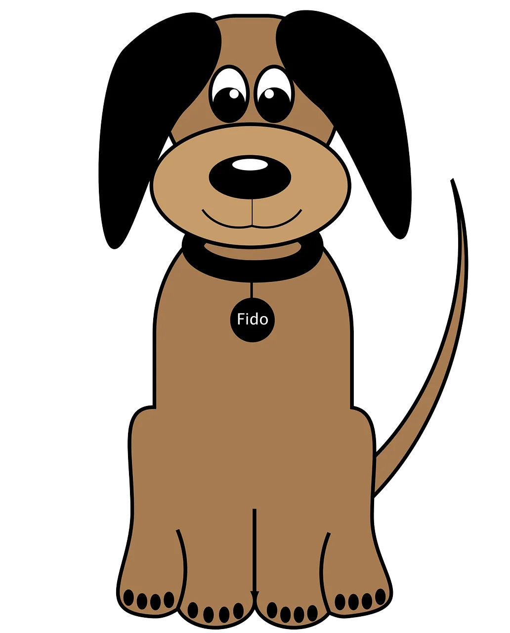 Adorable Cartoon Sitting Dog Clipart with Playful Expressive Features and Name Tag