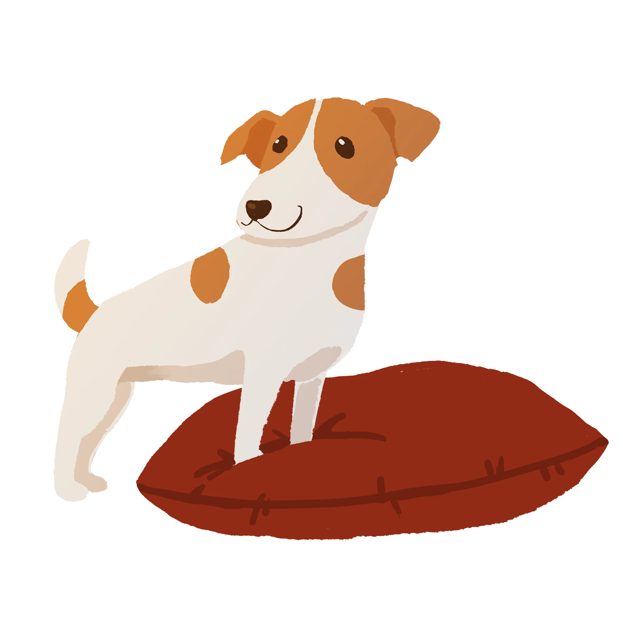 Adorable Jack Russell Terrier Clipart Standing on Cozy Red Cushion