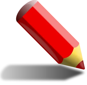 Bright Red Pencil Clipart Illustration with Soft Shadow and Glossy Finish