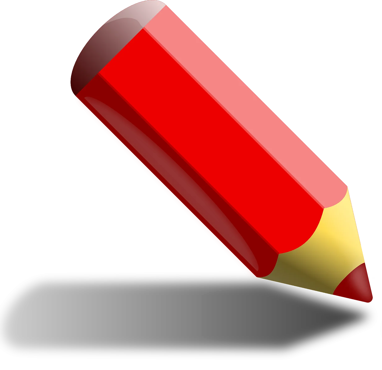 Bright Red Pencil Clipart Illustration with Soft Shadow and Glossy Finish