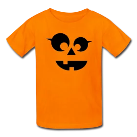 Cheerful Jack-o'-Lantern Face Clipart Design on Bright Orange T-Shirt