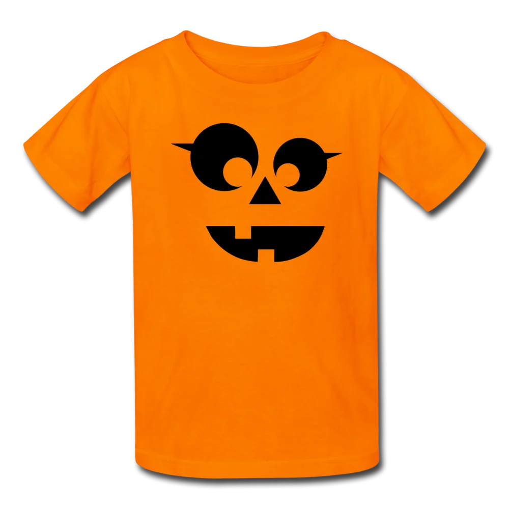 Cheerful Jack-o'-Lantern Face Clipart Design on Bright Orange T-Shirt
