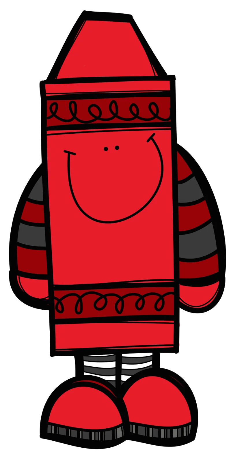 Cheerful Red Crayon Character Clipart with Playful Anthropomorphic Design