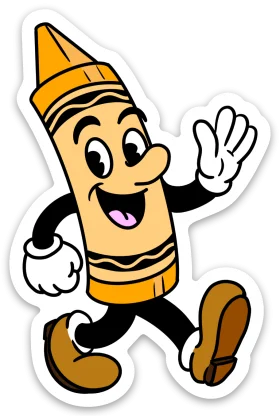 Cheerful Yellow Crayon Mascot Clipart: A Playful Cartoon Character Waving Hello