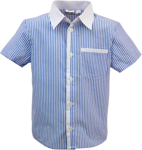 Classic Blue and White Striped Short-Sleeve Button-Up Shirt Clipart Design