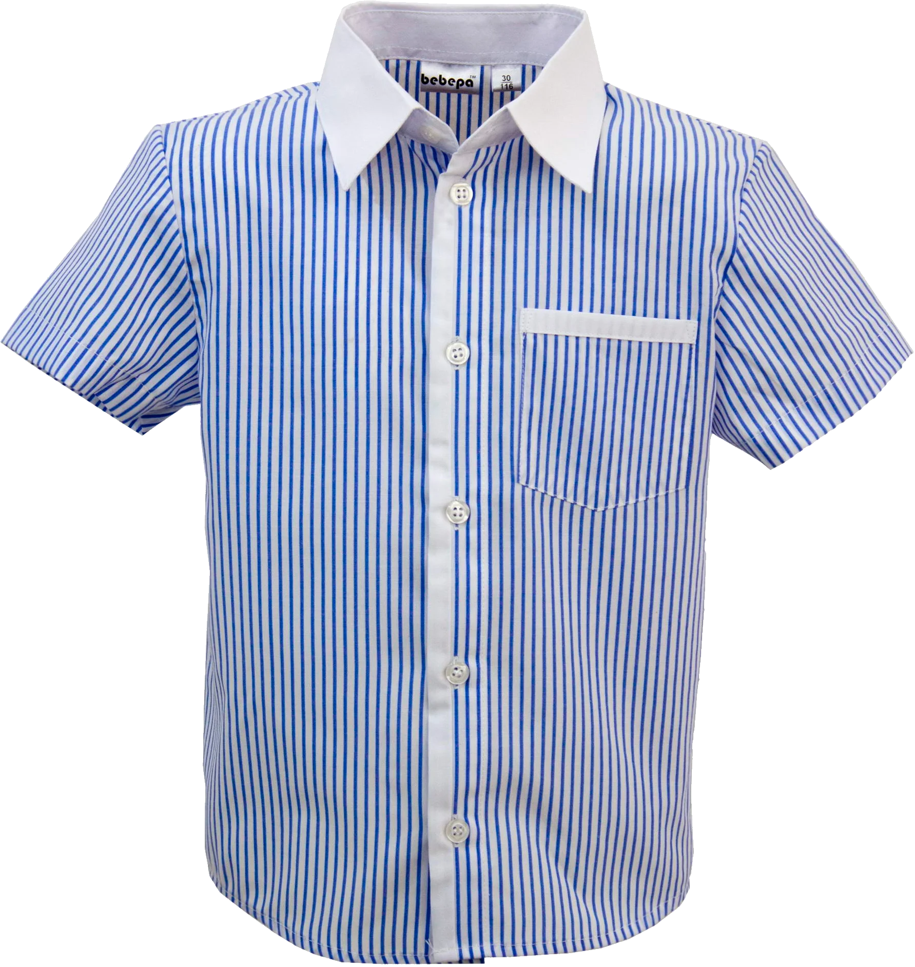 Classic Blue and White Striped Short-Sleeve Button-Up Shirt Clipart Design