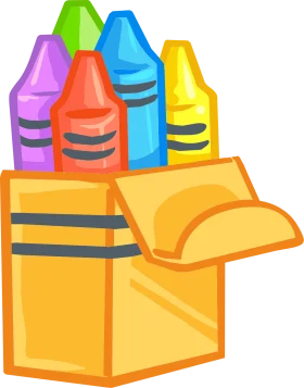 Colorful School Supplies Clipart: Cheerful Crayons Nestled in a Yellow Box