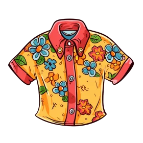 Colorful Tropical Summer Hawaiian Shirt Clipart with Cheerful Flower Pattern