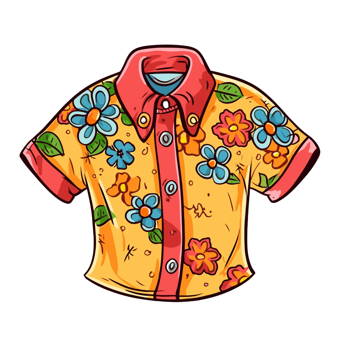 Colorful Tropical Summer Hawaiian Shirt Clipart with Cheerful Flower Pattern