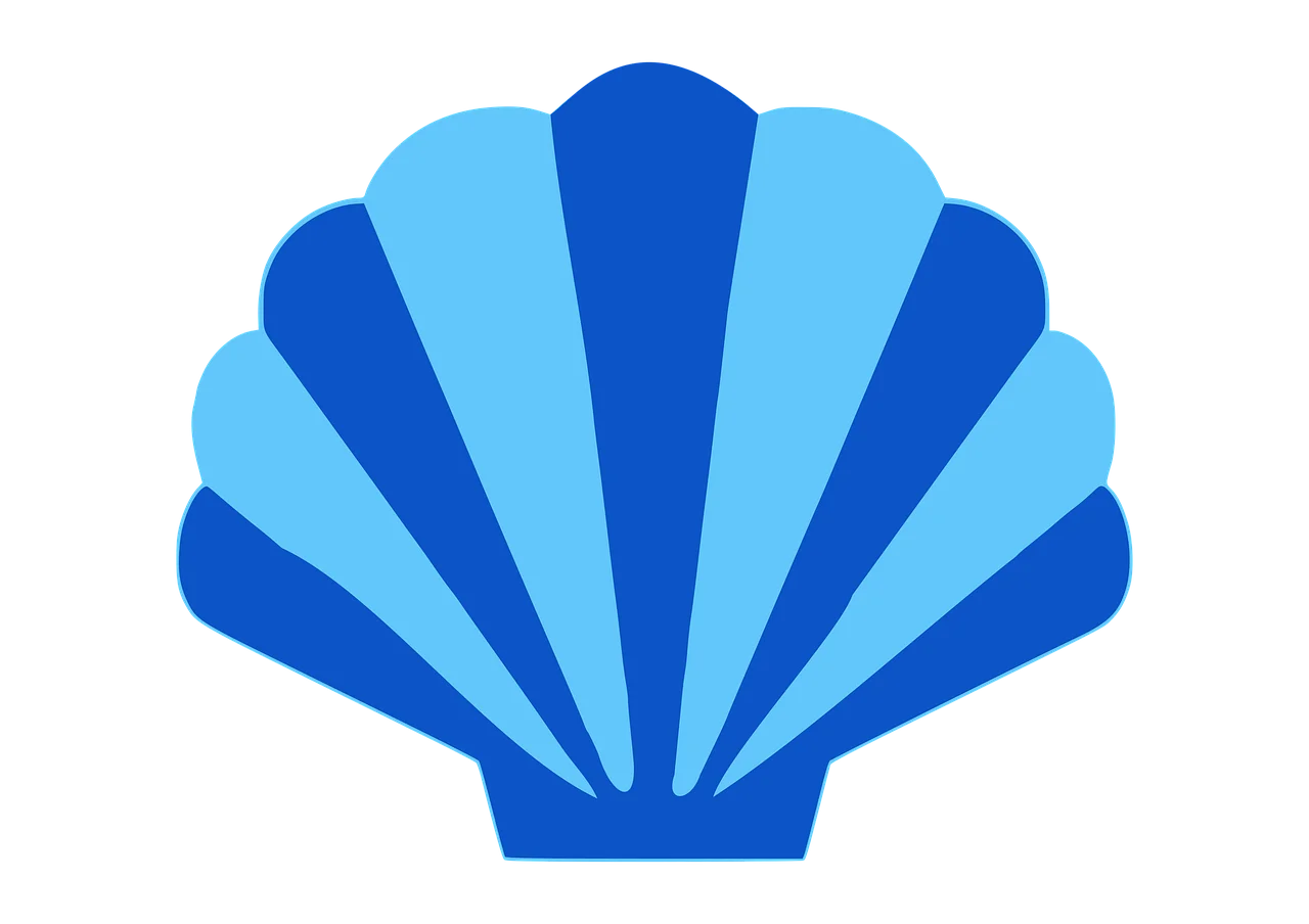 Elegant Blue Seashell Clipart Illustration with Radiant Symmetrical Design