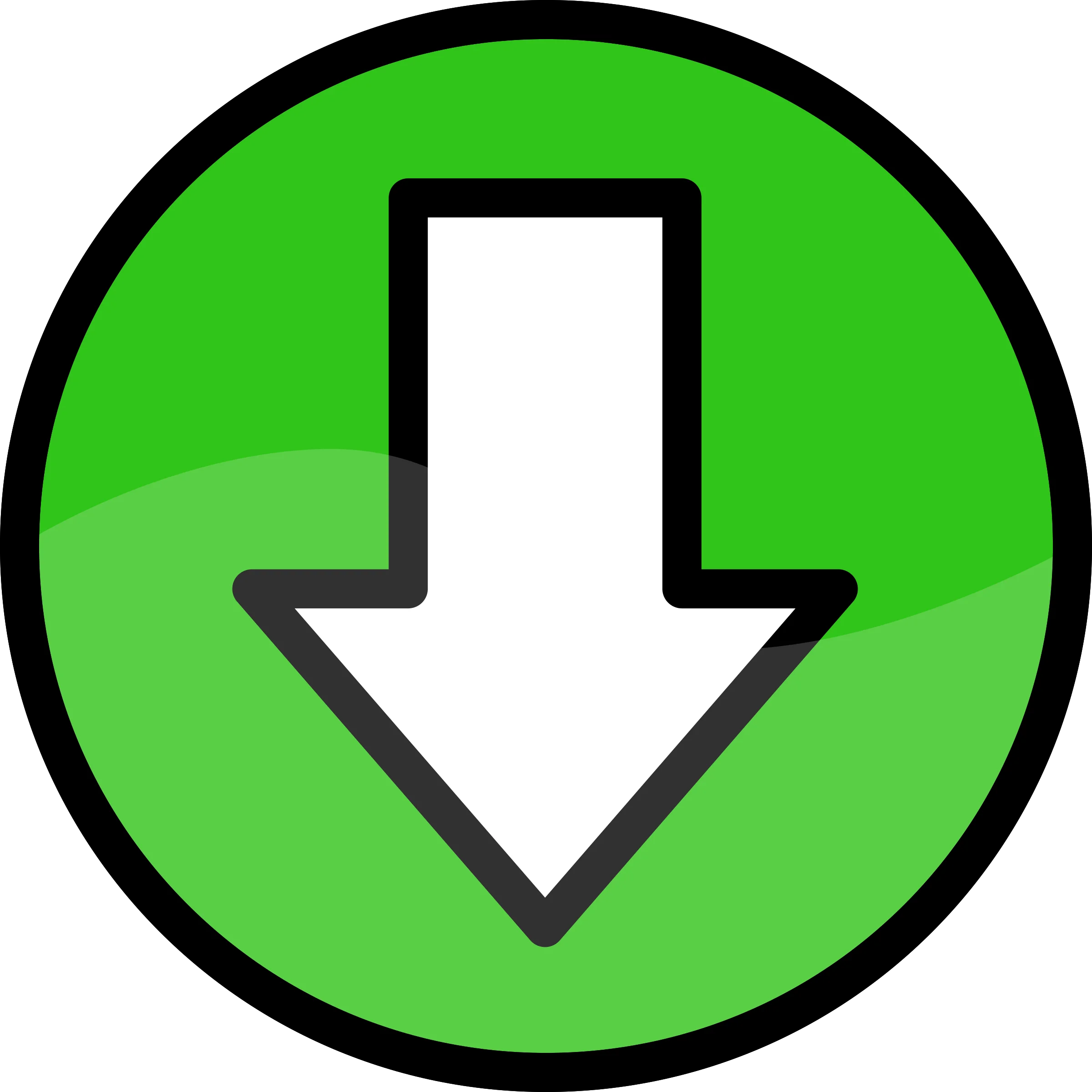 Green Circular Download Clipart Icon with Downward Pointing Arrow Symbol