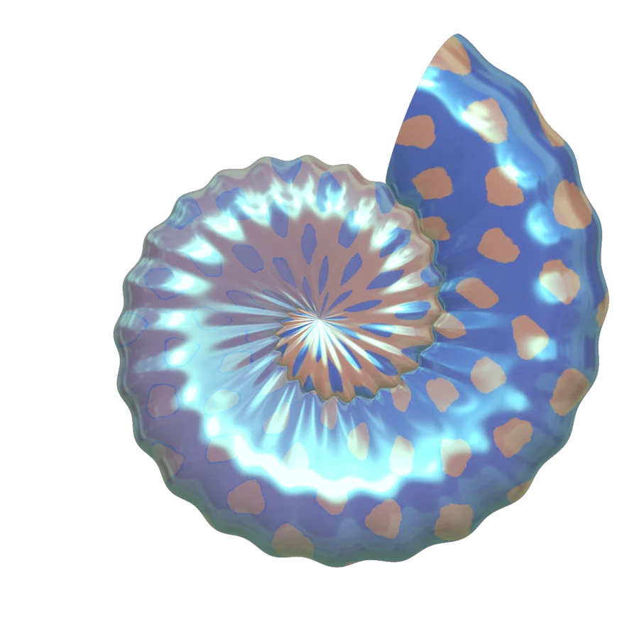 Iridescent Blue and Purple Nautilus Shell Spiral Clipart with Luminous Texture