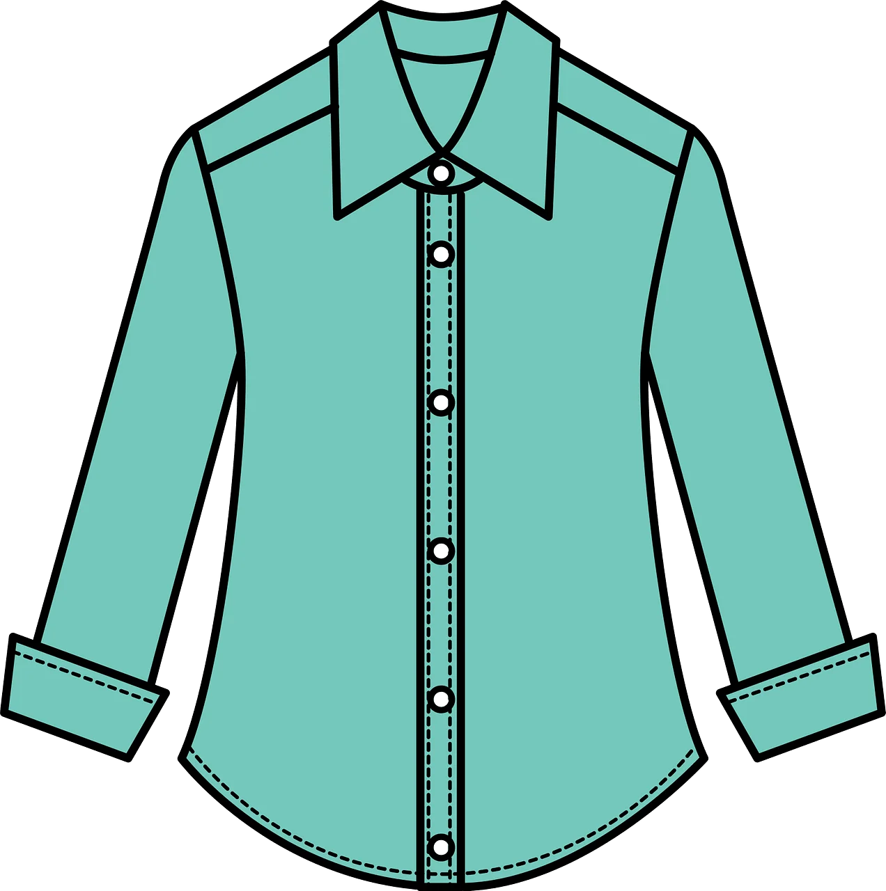 Mint Green Three-Quarter Sleeve Button-Down Shirt Clipart Design