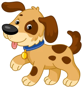 Playful Cartoon Puppy Clipart with Cheerful Expression and Blue Collar