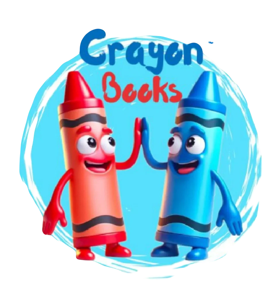 Playful Crayon Clipart Characters Celebrating Friendship and Books