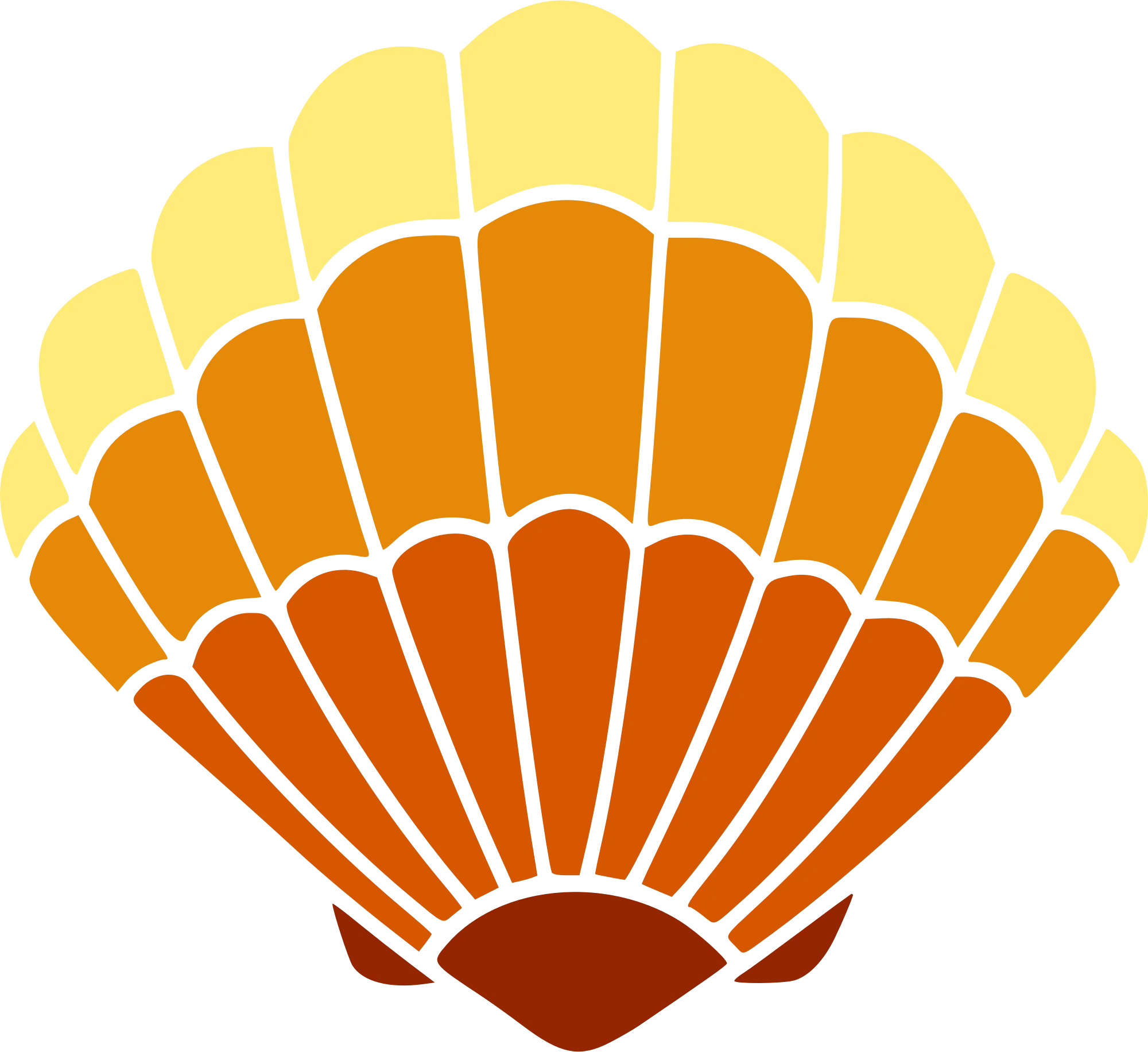 Radiant Golden-Orange Seashell Clipart Design with Symmetrical Fan Pattern