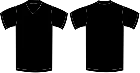 Simple Black V-Neck T-Shirt Clipart Vector Illustration Front and Back View