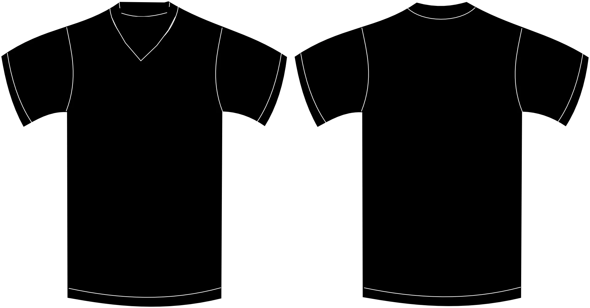 Simple Black V-Neck T-Shirt Clipart Vector Illustration Front and Back View