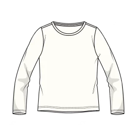 Simple Long-Sleeve Basic White Crewneck Shirt Technical Clipart Illustration