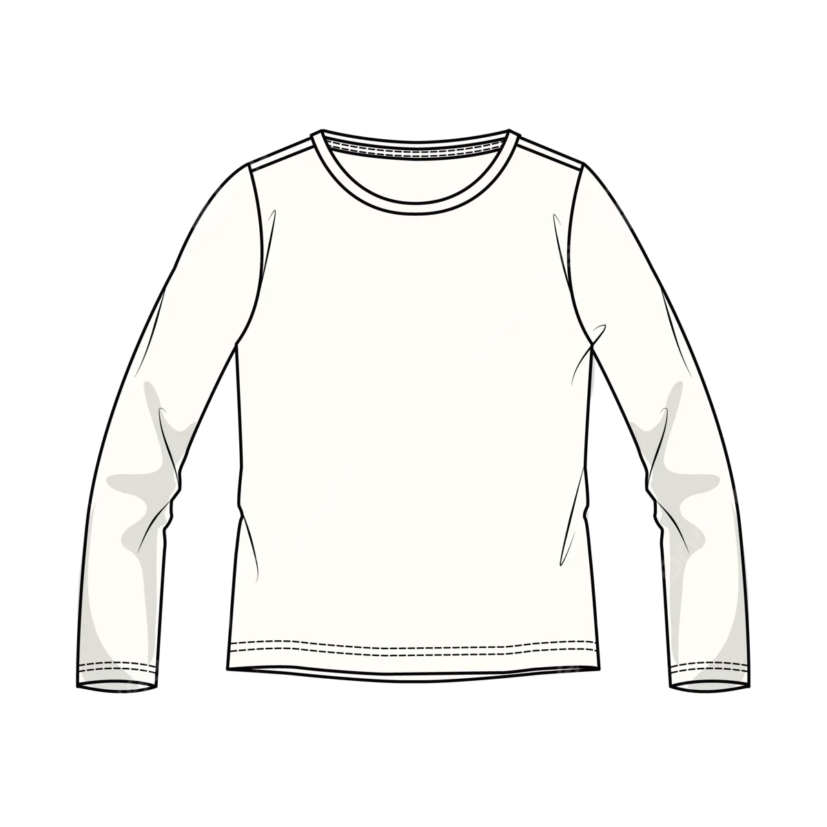 Simple Long-Sleeve Basic White Crewneck Shirt Technical Clipart Illustration