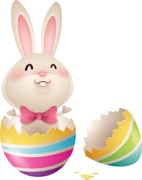 Adorable Easter Bunny Hatching from Colorful Striped Easter Egg Clipart Design