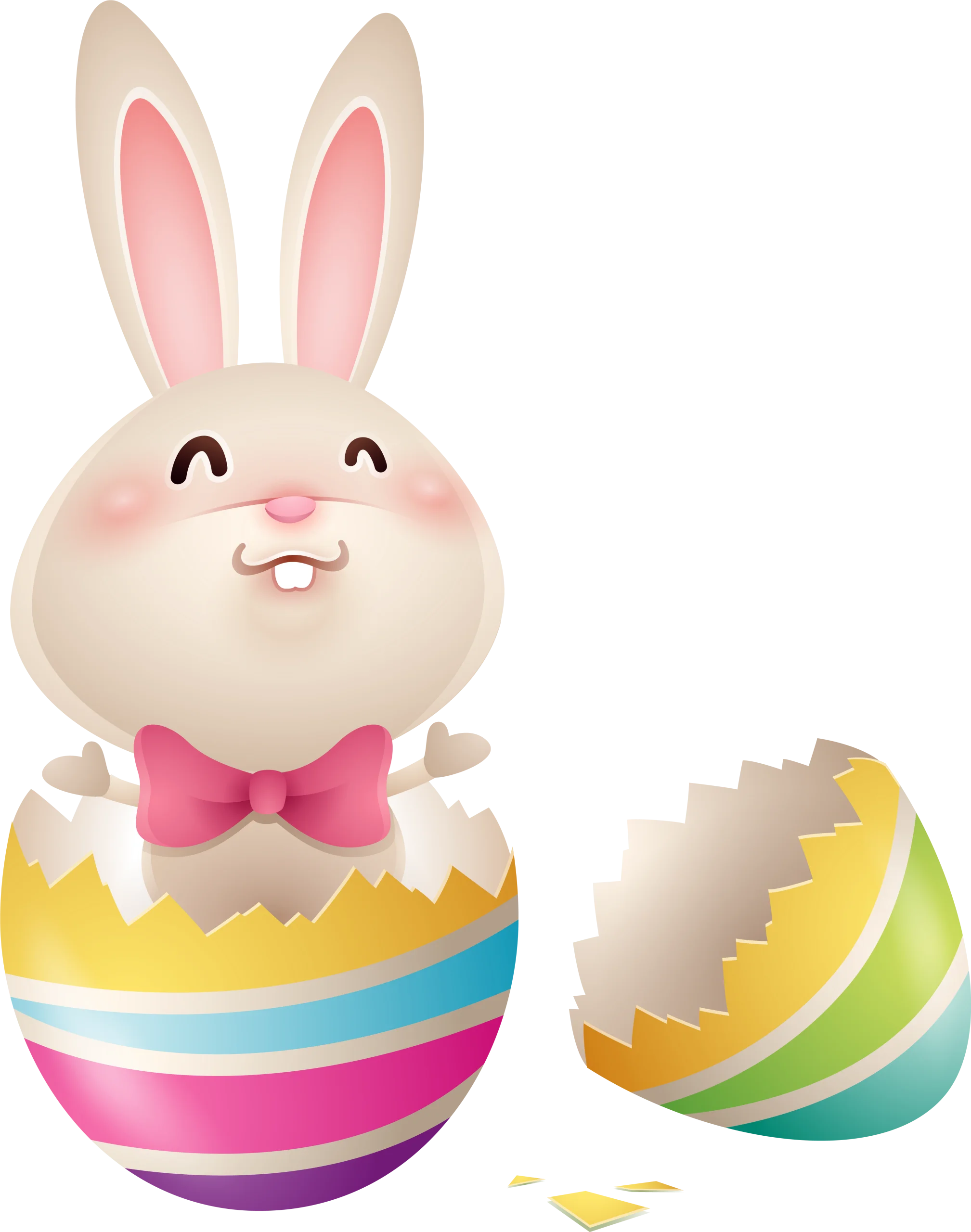 Adorable Easter Bunny Hatching from Colorful Striped Easter Egg Clipart Design
