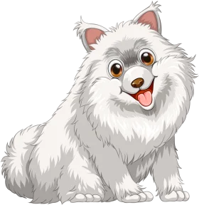 Adorable Fluffy White Pomeranian Puppy Cartoon Clipart Illustration