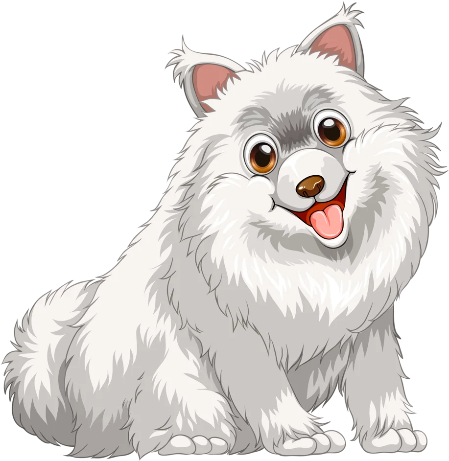 Adorable Fluffy White Pomeranian Puppy Cartoon Clipart Illustration