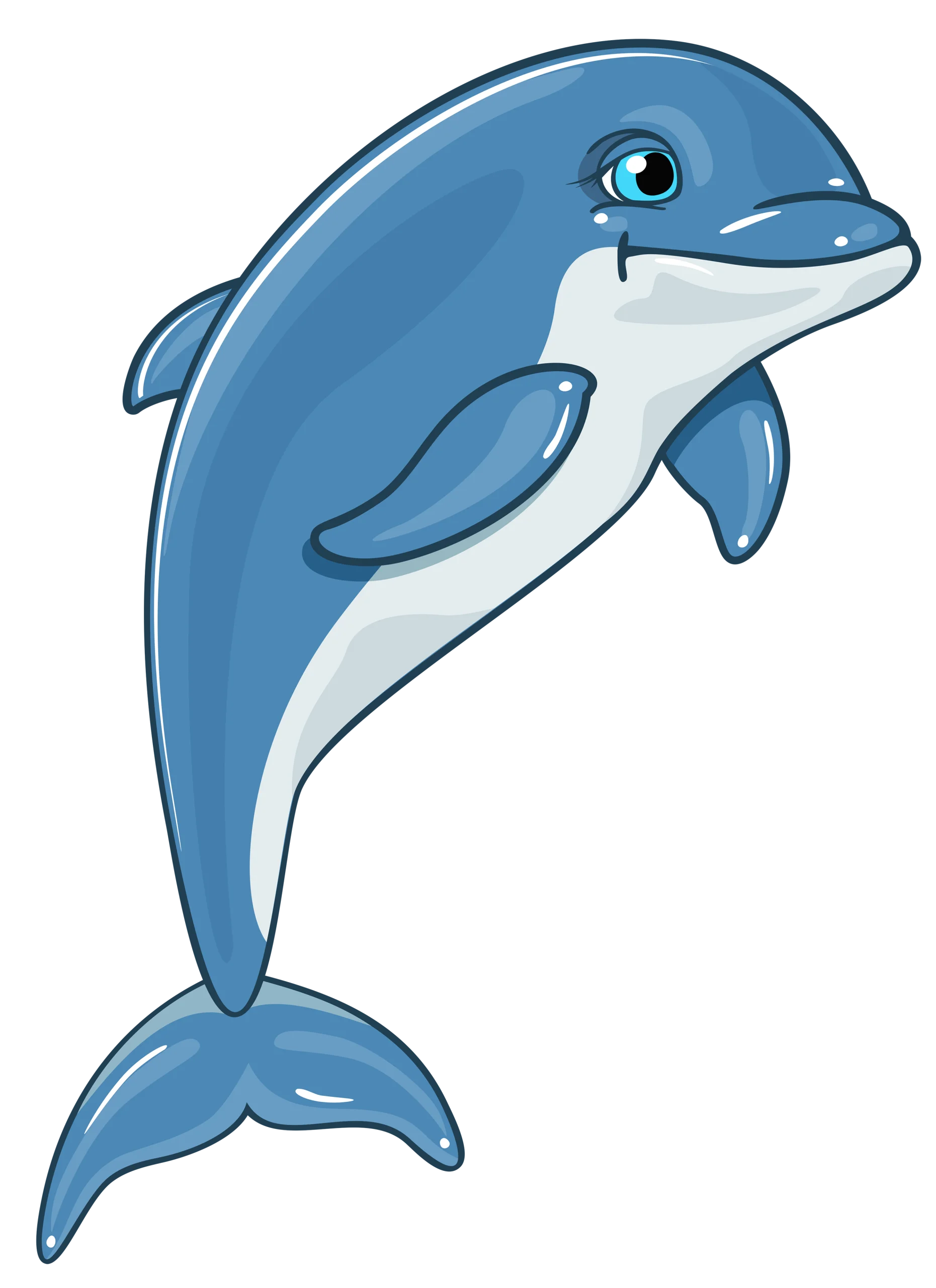 Adorable Friendly Blue Dolphin Cartoon Clipart Illustration for Kids