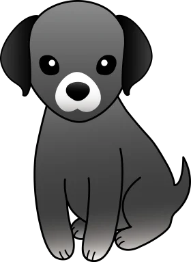 Adorable Grayscale Puppy Clipart: Cute Cartoon Sitting Dog Illustration