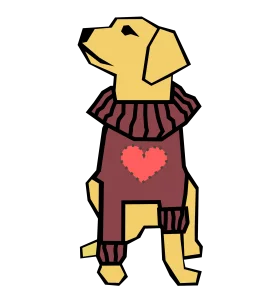Adorable Yellow Labrador Wearing Cozy Maroon Sweater with Heart Clipart Design