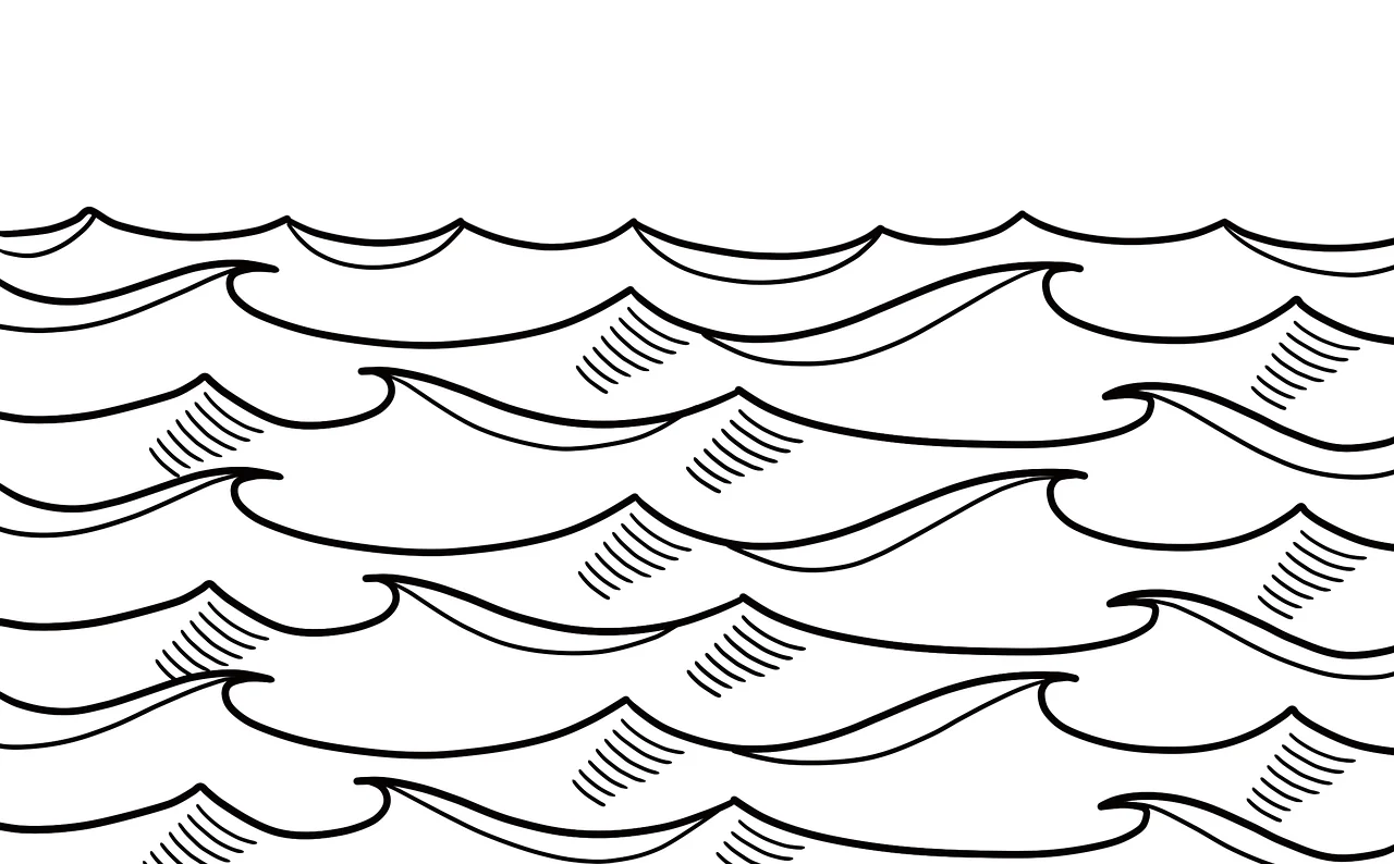 Black and White Wavy Ocean Waves Seamless Pattern Clipart Design