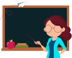 Cheerful Classroom Clipart: Teacher Presenting Lesson Near Blackboard
