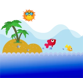 Cheerful Tropical Ocean Scene with Cute Cartoon Sea Creatures Clipart Adventure