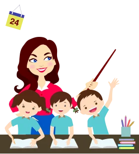 Classroom Learning Clipart: Engaging Teacher Guiding Enthusiastic Young Students