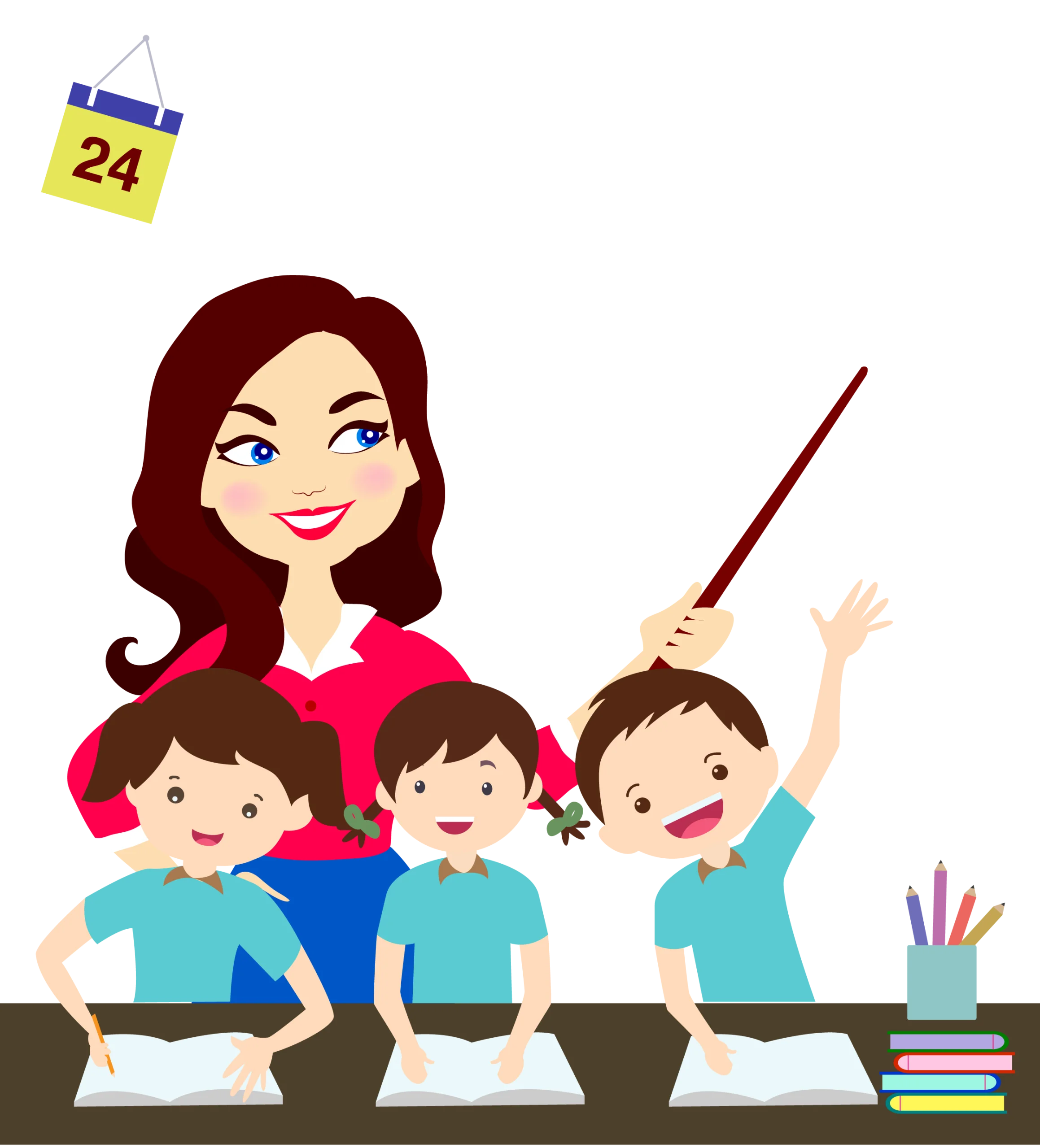 Classroom Learning Clipart: Engaging Teacher Guiding Enthusiastic Young Students