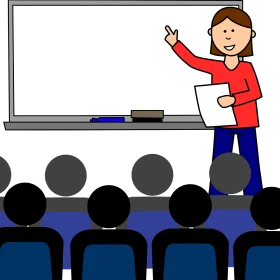 Classroom Learning Scene with Instructor Presenting Educational Clipart Illustration
