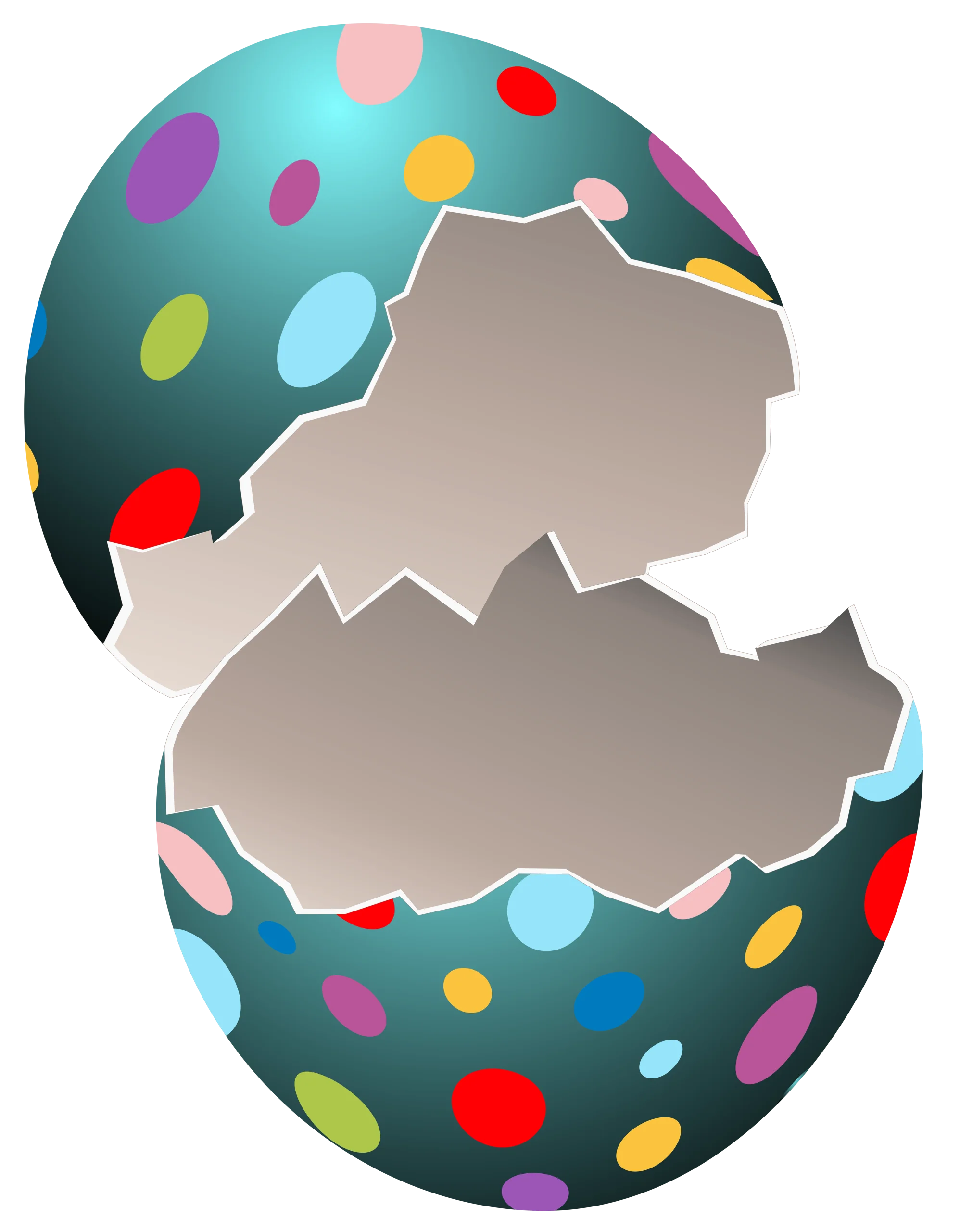 Cracked Colorful Easter Egg Clipart with Playful Polka Dot Pattern