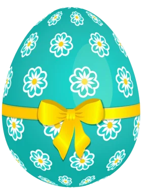 Elegant Turquoise Easter Egg Clipart with Cheerful Daisy Patterns and Golden Bow
