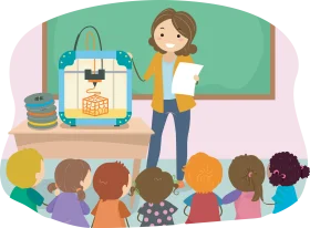 Elementary Classroom 3D Printing Learning Clipart: Innovative Education Technology