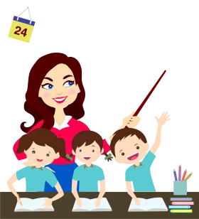 Engaging Classroom Clipart: Teacher Guiding Young Students in Learning Environment