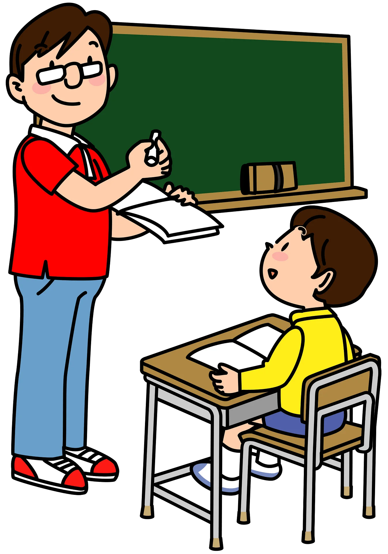 Engaging Classroom Learning Clipart: Teacher and Student Interaction Scene