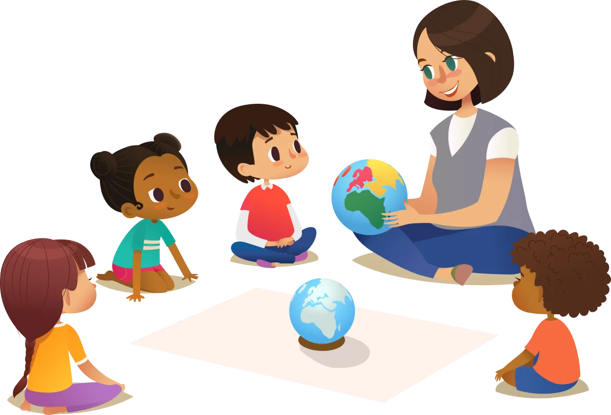 Engaging Early Learning Clipart: Children Exploring Global Concepts with Teacher