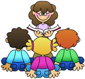 Engaging Elementary School Teacher Guiding Young Students Clipart Illustration
