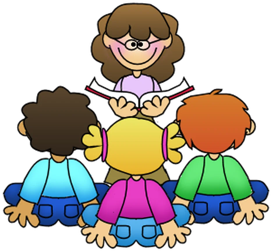 Engaging Elementary School Teacher Guiding Young Students Clipart Illustration