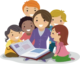 Engaging Elementary School Teacher Sharing Knowledge with Diverse Students Clipart