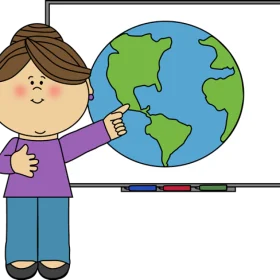 Engaging Elementary Student Learning Geography with Colorful Earth Clipart Illustration