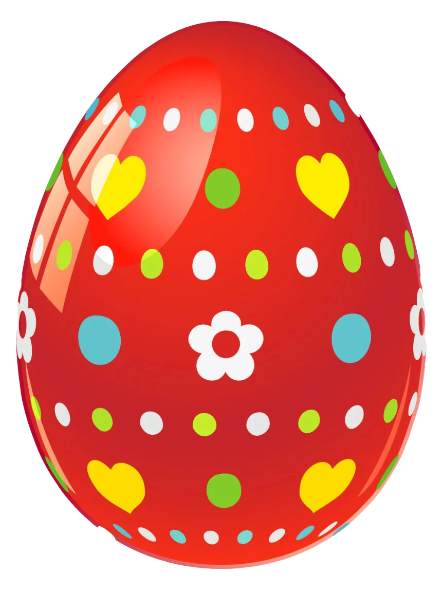 Festive Easter Egg Clipart with Cheerful Flower and Heart Design in Radiant Red